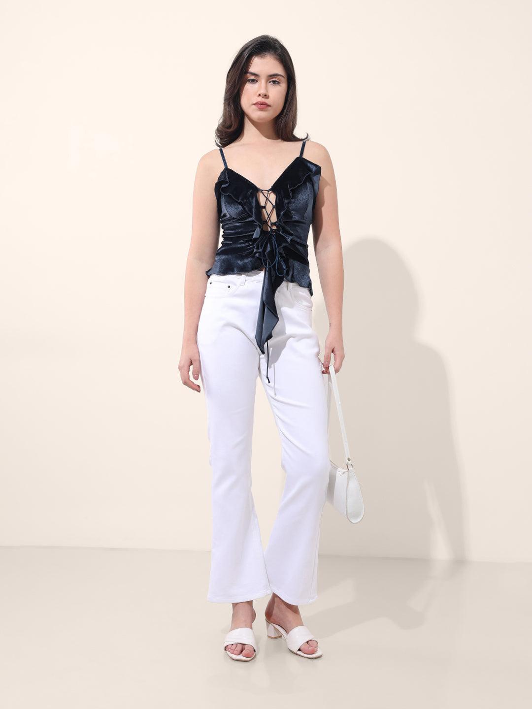 Women's Blue Regular Fit Party Wear Solid Tops