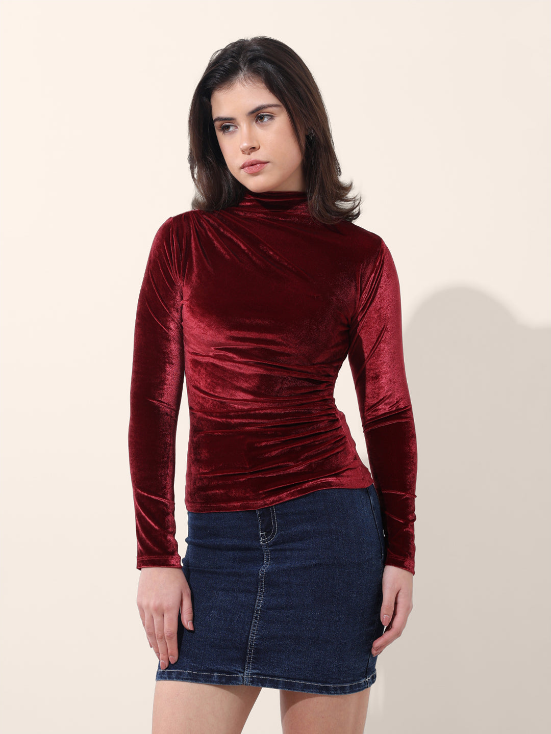 Women's Red Regular Fit Party Wear Solid Tops