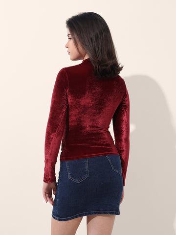 Women's Red Regular Fit Party Wear Solid Tops