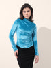 Women's Blue Regular Fit Party Wear Solid Tops