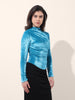 Women's Blue Regular Fit Party Wear Solid Tops