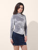 Women's Grey Regular Fit Party Wear Solid Tops