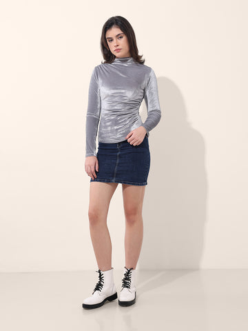 Women's Grey Regular Fit Party Wear Solid Tops
