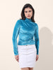 Women's Blue Regular Fit Party Wear Solid Tops