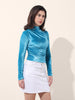 Women's Blue Regular Fit Party Wear Solid Tops