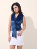 Women's Blue Regular Fit Party Wear Solid Tops