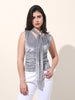 Women's Grey Regular Fit Party Wear Solid Tops