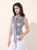 Women's Grey Regular Fit Party Wear Solid Tops