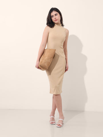 Women's Beige Regular Fit Casual Solid Dress
