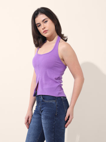 Women's Purple Regular Fit Casual Solid Tops