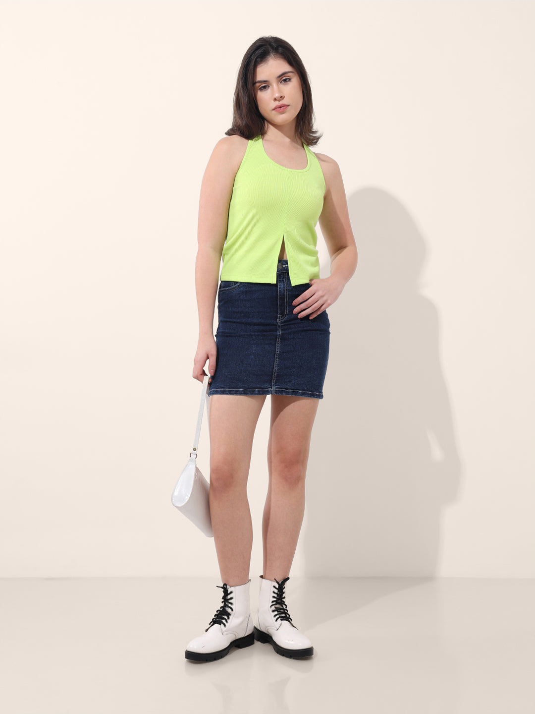 Women's Green Regular Fit Casual Solid Tops