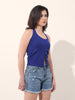 Women's Blue Regular Fit Casual Solid Tops