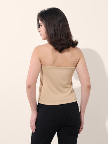 Women's Beige Regular Fit Casual Solid Tops