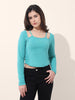 Women's Turquoise Regular Fit Casual Solid Tops