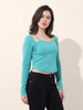 Women's Turquoise Regular Fit Casual Solid Tops