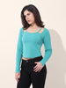 Women's Turquoise Regular Fit Casual Solid Tops