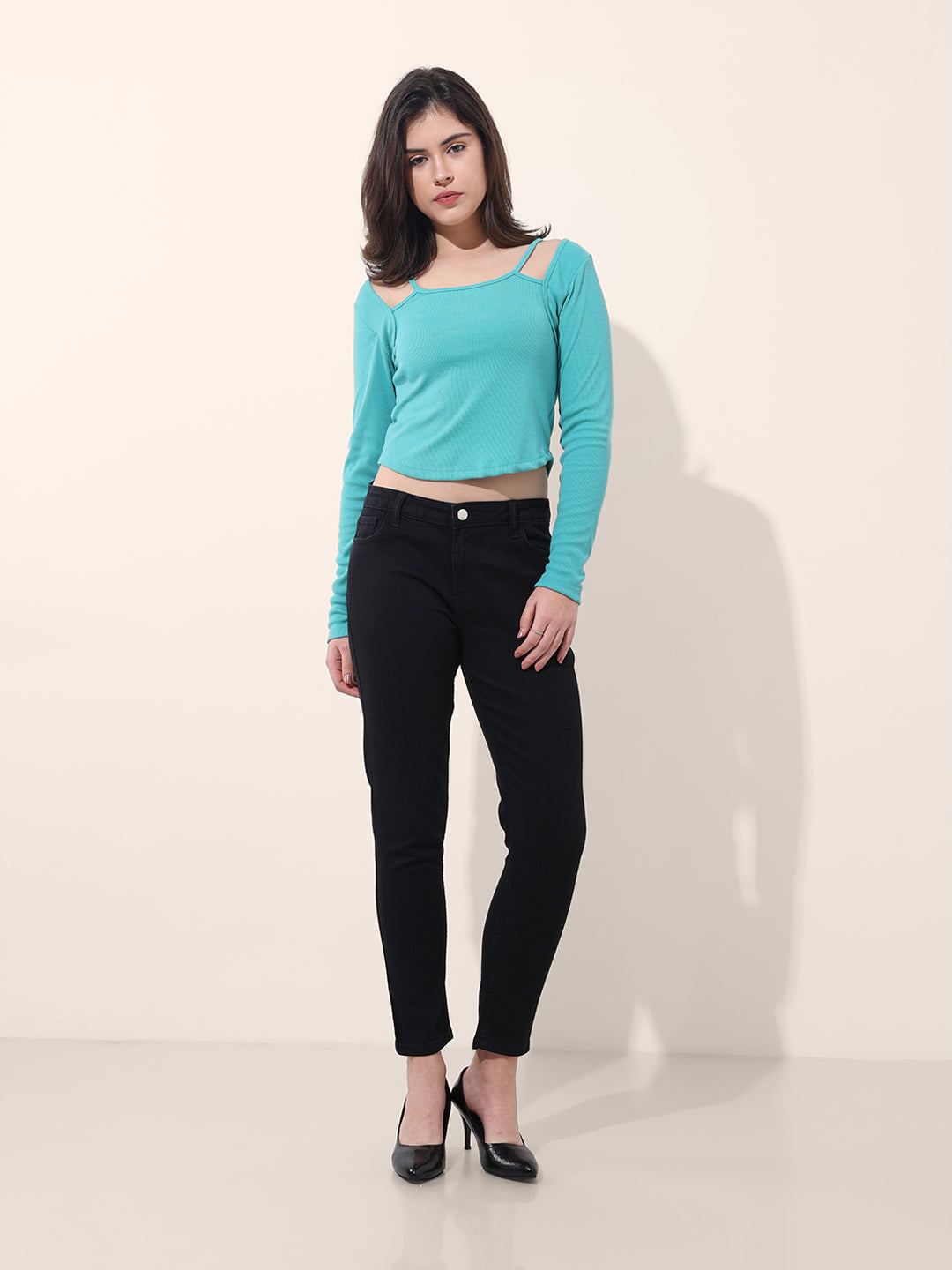 Women's Turquoise Regular Fit Casual Solid Tops