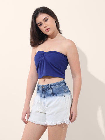 Women's Blue Regular Fit Casual Solid Tops