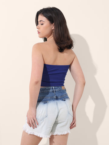 Women's Blue Regular Fit Casual Solid Tops