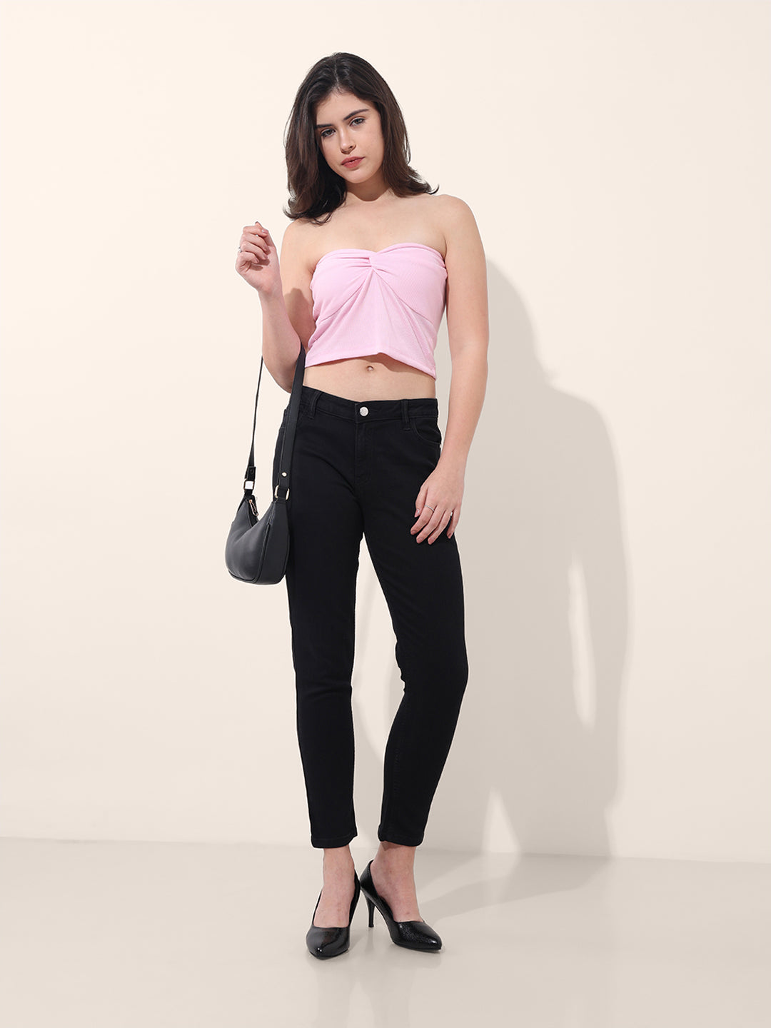 Women's Pink Regular Fit Casual Solid Tops