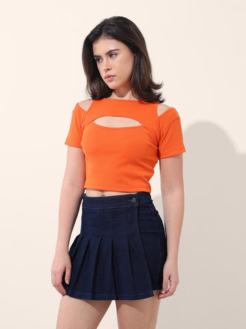 Women's Orange Regular Fit Casual Solid Tops
