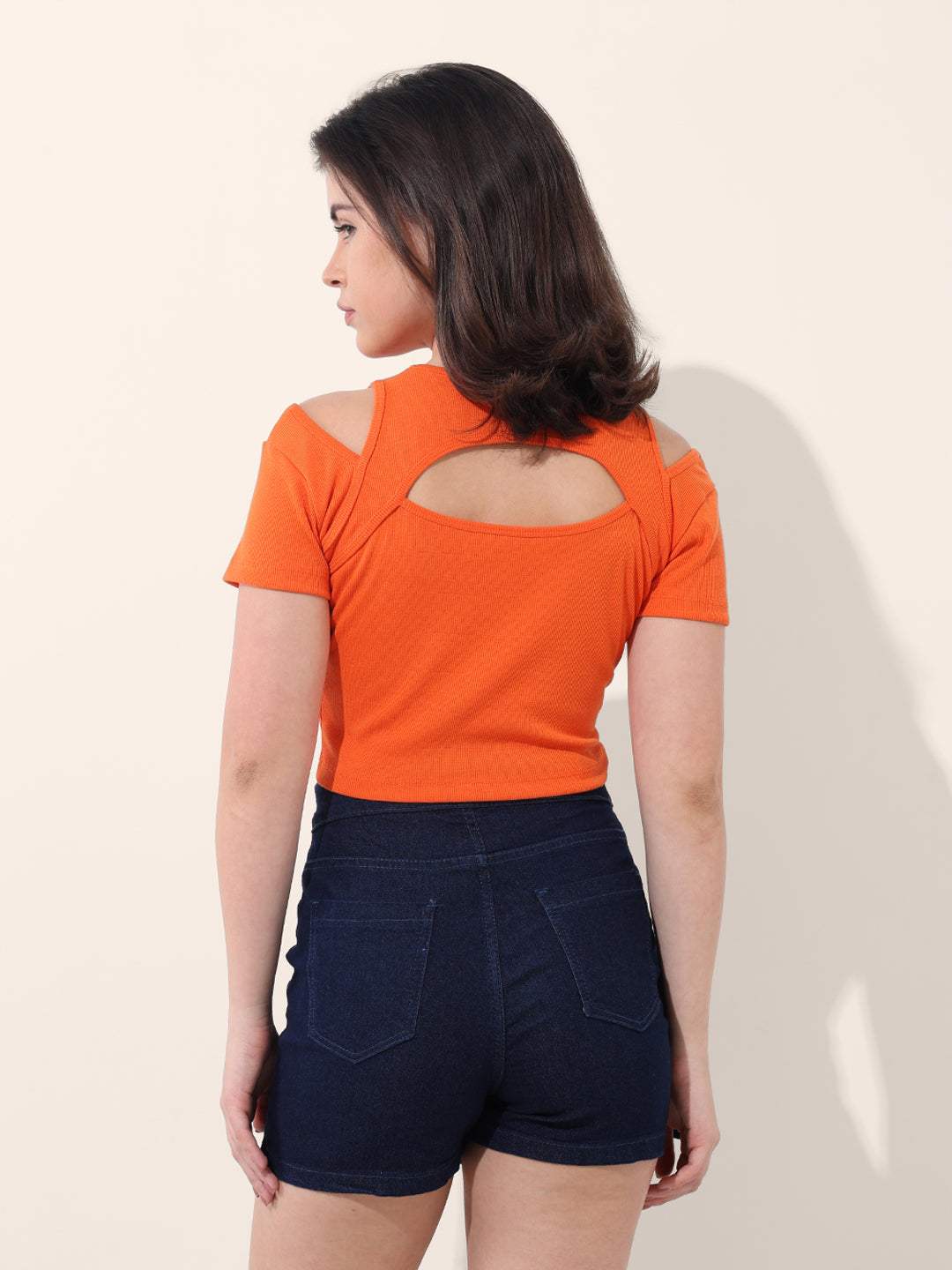 Women's Orange Regular Fit Casual Solid Tops