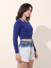 Women's Blue Regular Fit Casual Solid Tops