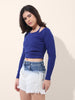 Women's Blue Regular Fit Casual Solid Tops