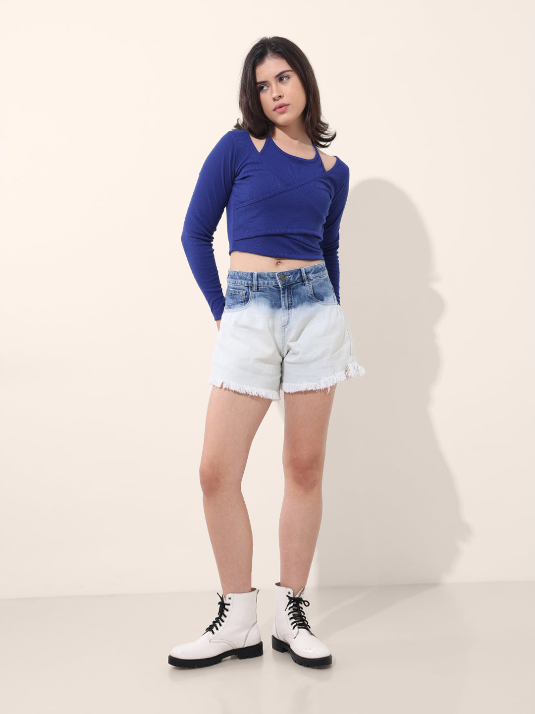 Women's Blue Regular Fit Casual Solid Tops