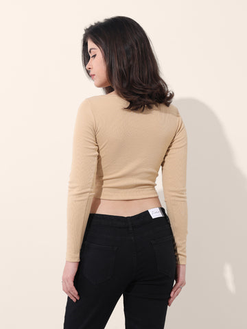 Women's Beige Regular Fit Casual Solid Tops
