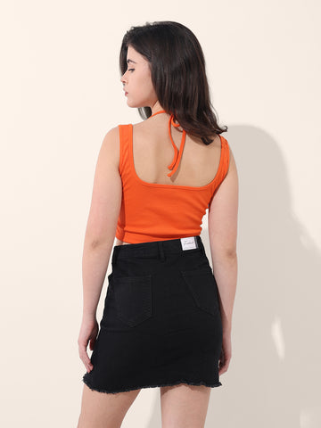 Women's Orange Regular Fit Casual Solid Tops