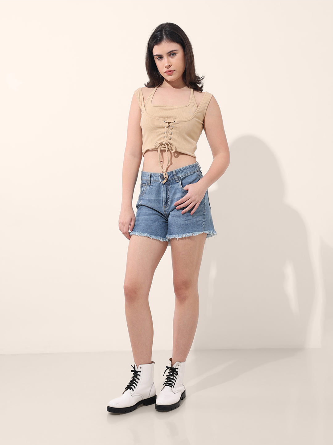 Women's Beige Regular Fit Casual Solid Tops