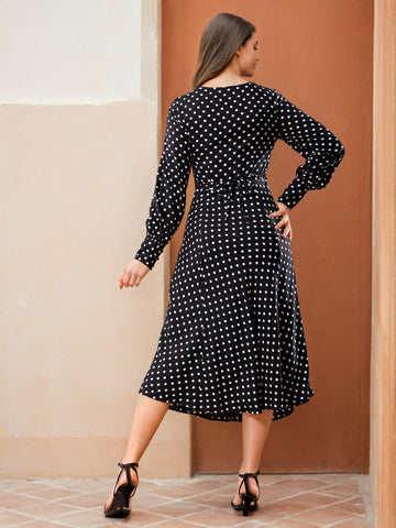 Women's V-Neck Polka Dot Dress