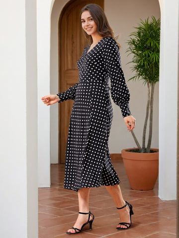 Women's V-Neck Polka Dot Dress