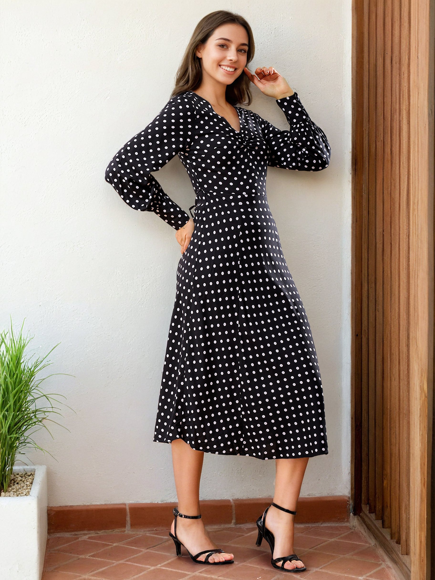 Women's V-Neck Polka Dot Dress