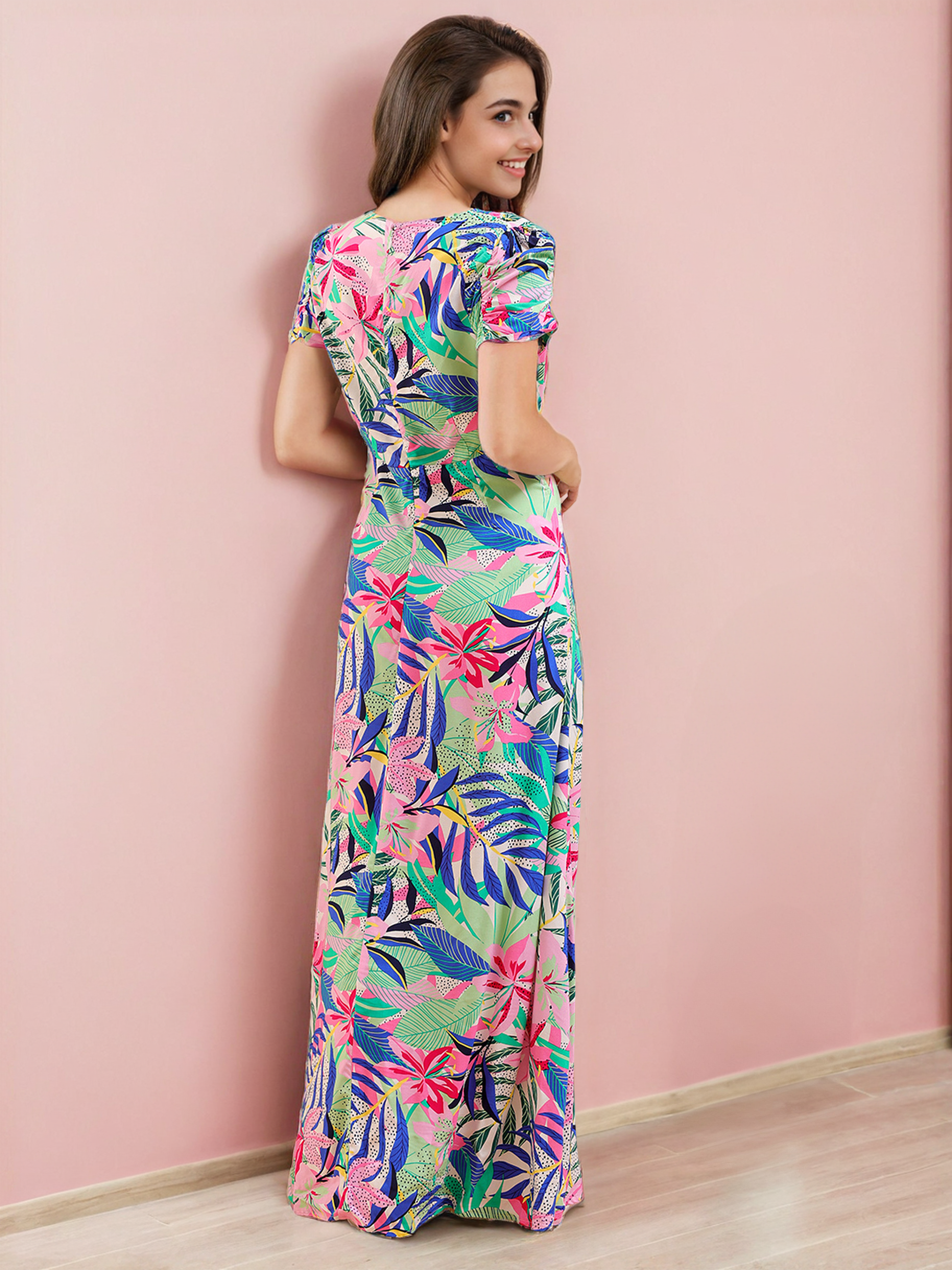 Women's Tropical Maxi Dress With Cut Out