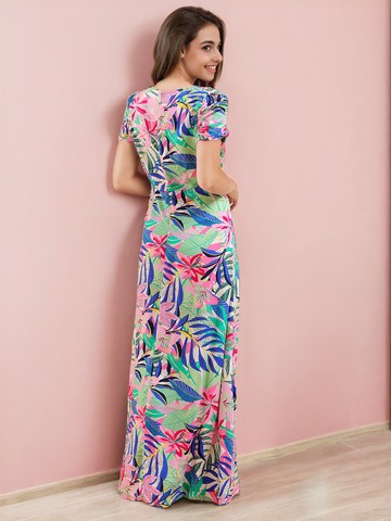 Women's Tropical Maxi Dress With Cut Out