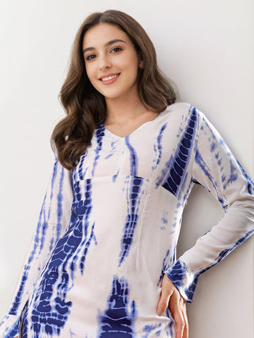 Women's Printed V Neck Short Dress