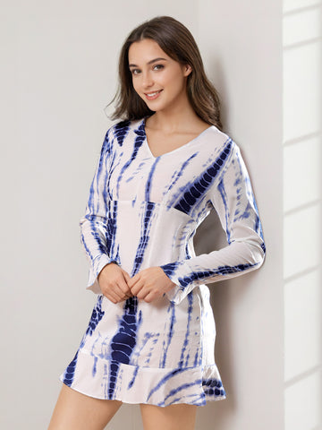 Women's Printed V Neck Short Dress