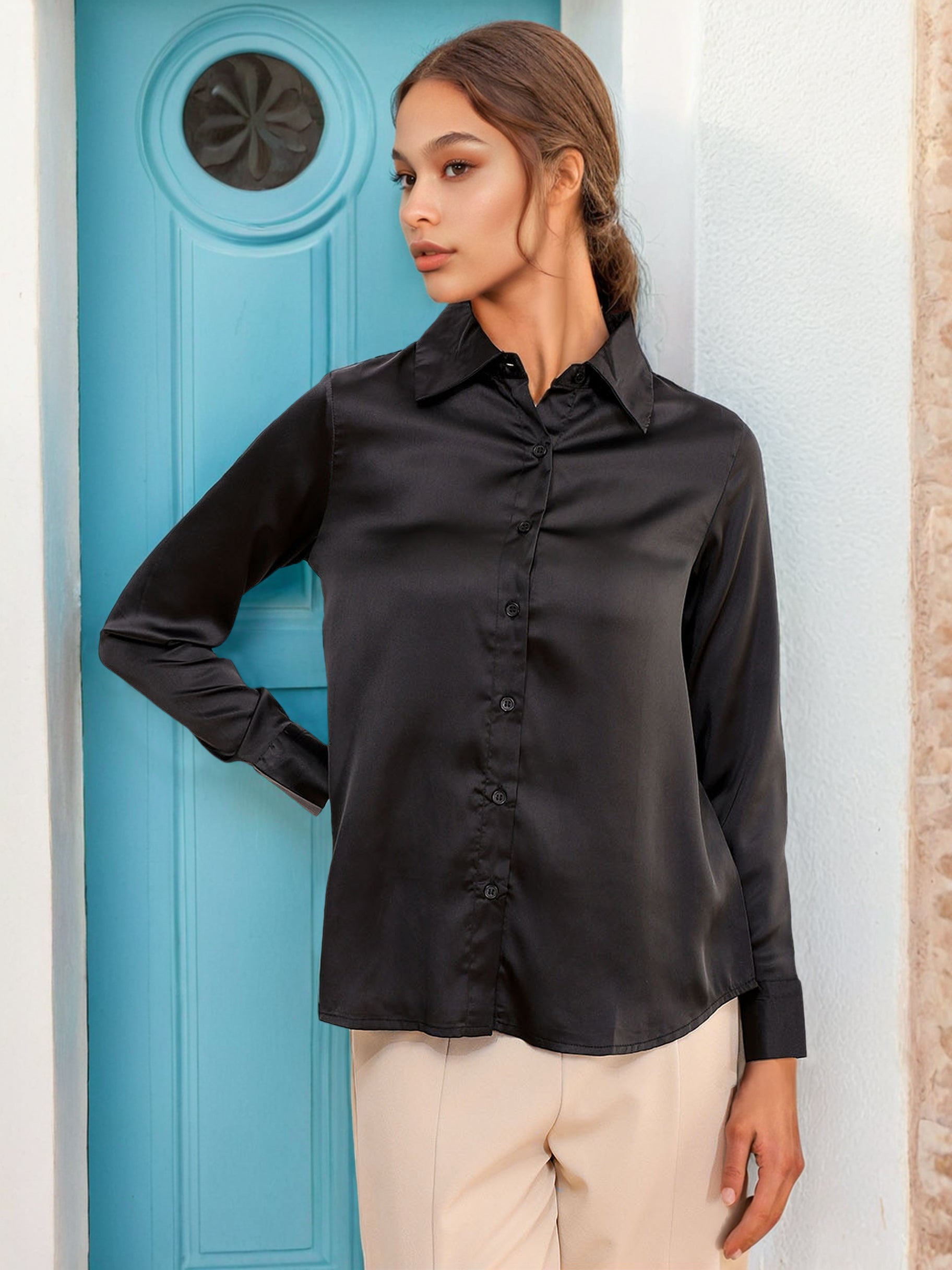 Women's Solid Satin Shirt