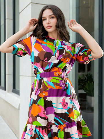 Women's Elasticated Waist Floral Midi Dress