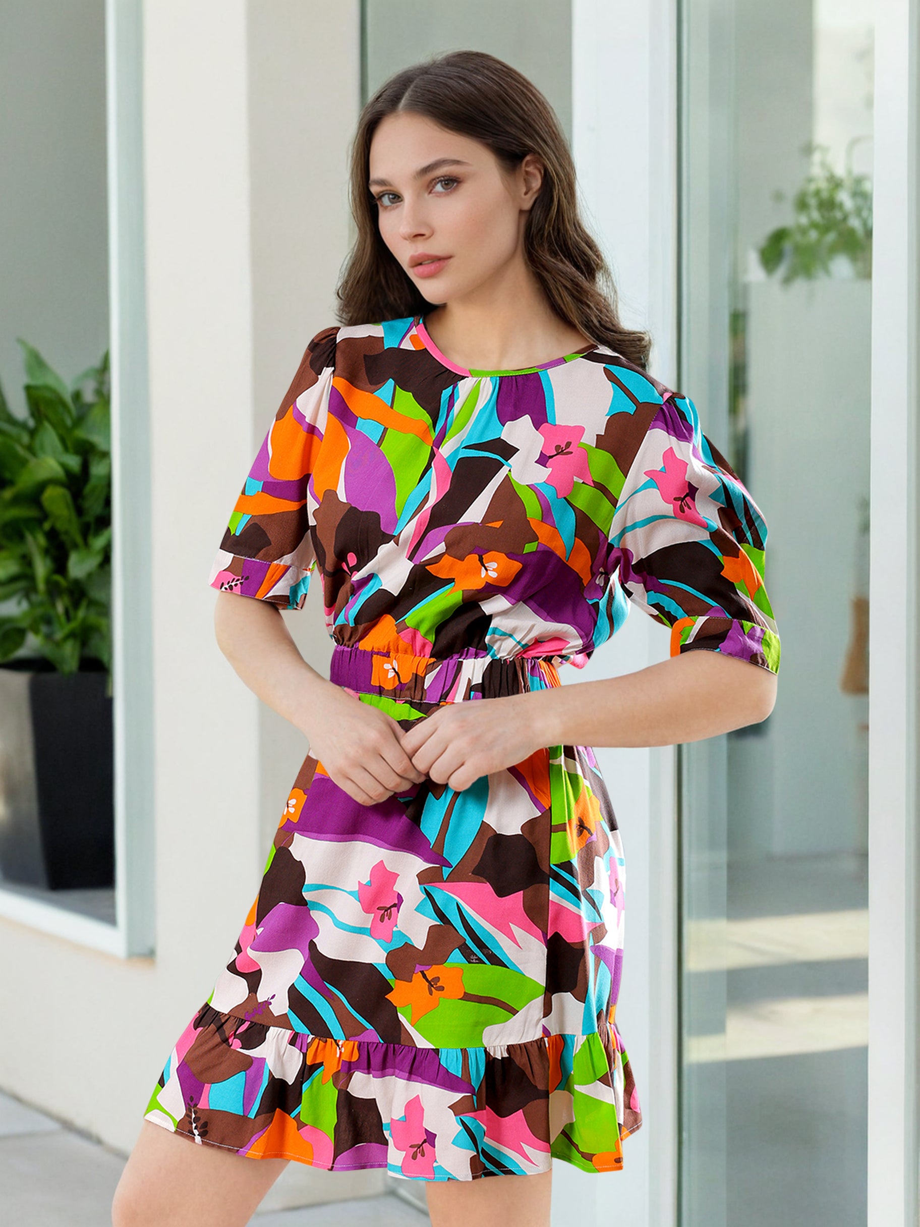 Women's Elasticated Waist Floral Midi Dress