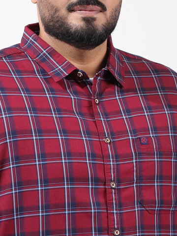 Men's Rust Regular Fit Checked Casual Shirt