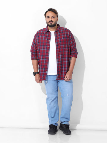 Men's Rust Regular Fit Checked Casual Shirt