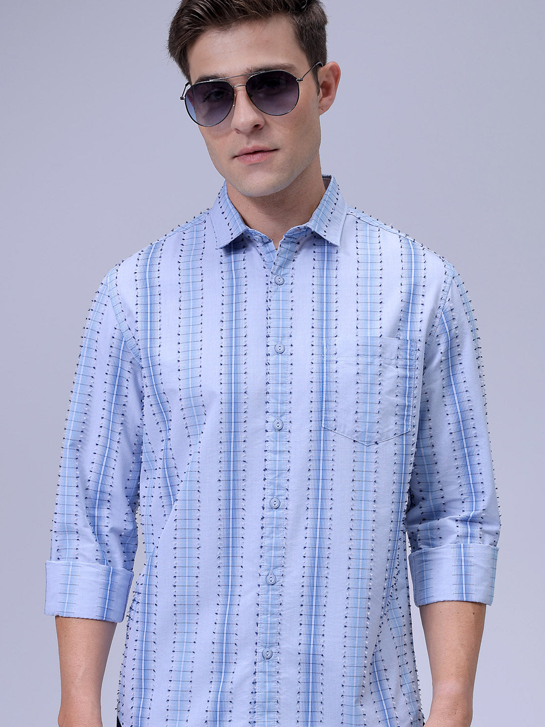 Men's Blue Slim Fit Textured Casual Shirt