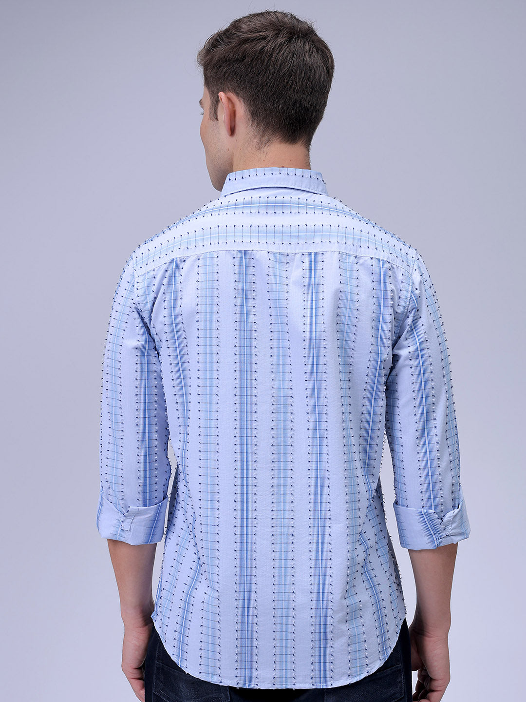 Men's Blue Slim Fit Textured Casual Shirt