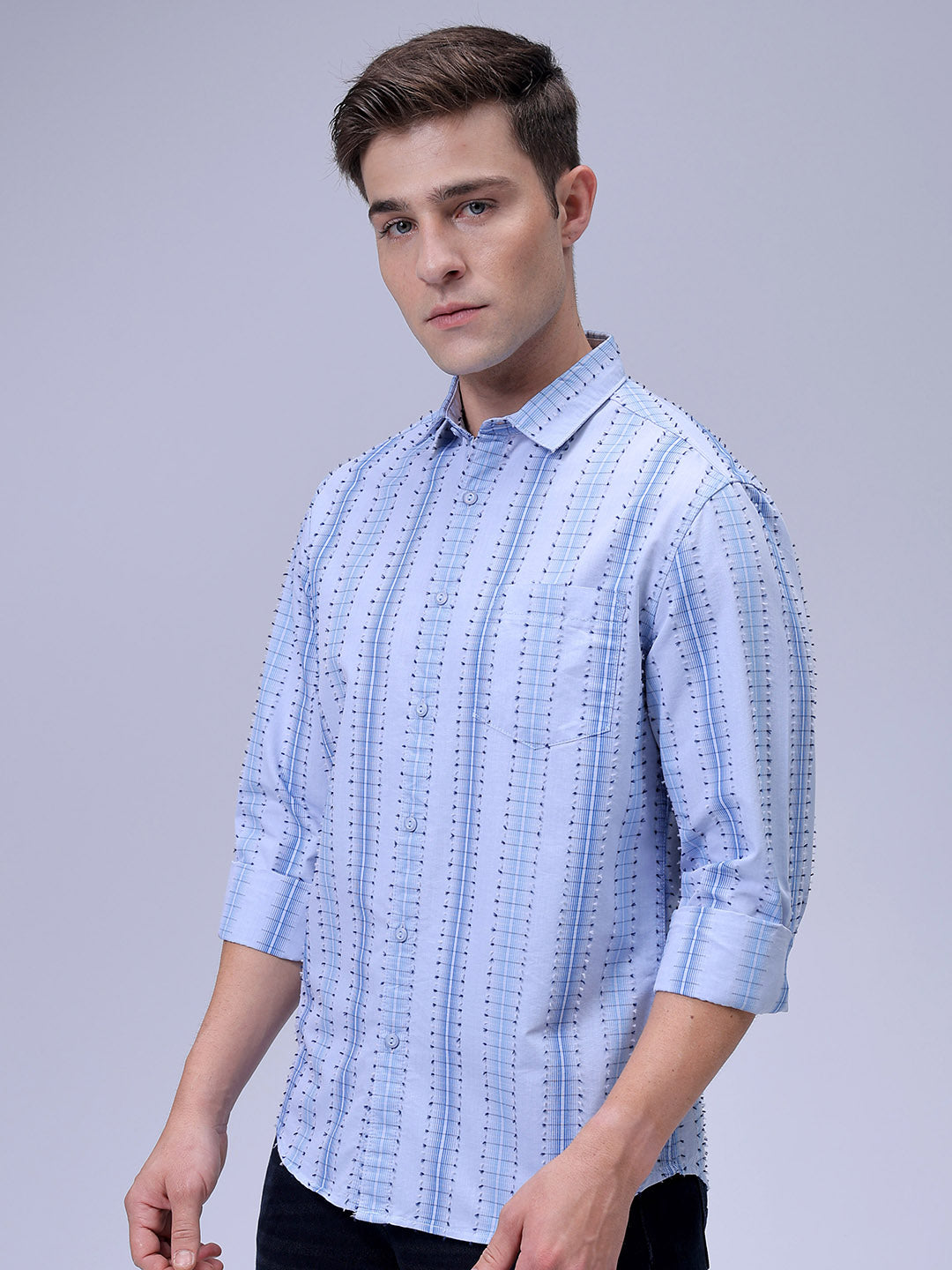 Men's Blue Slim Fit Textured Casual Shirt