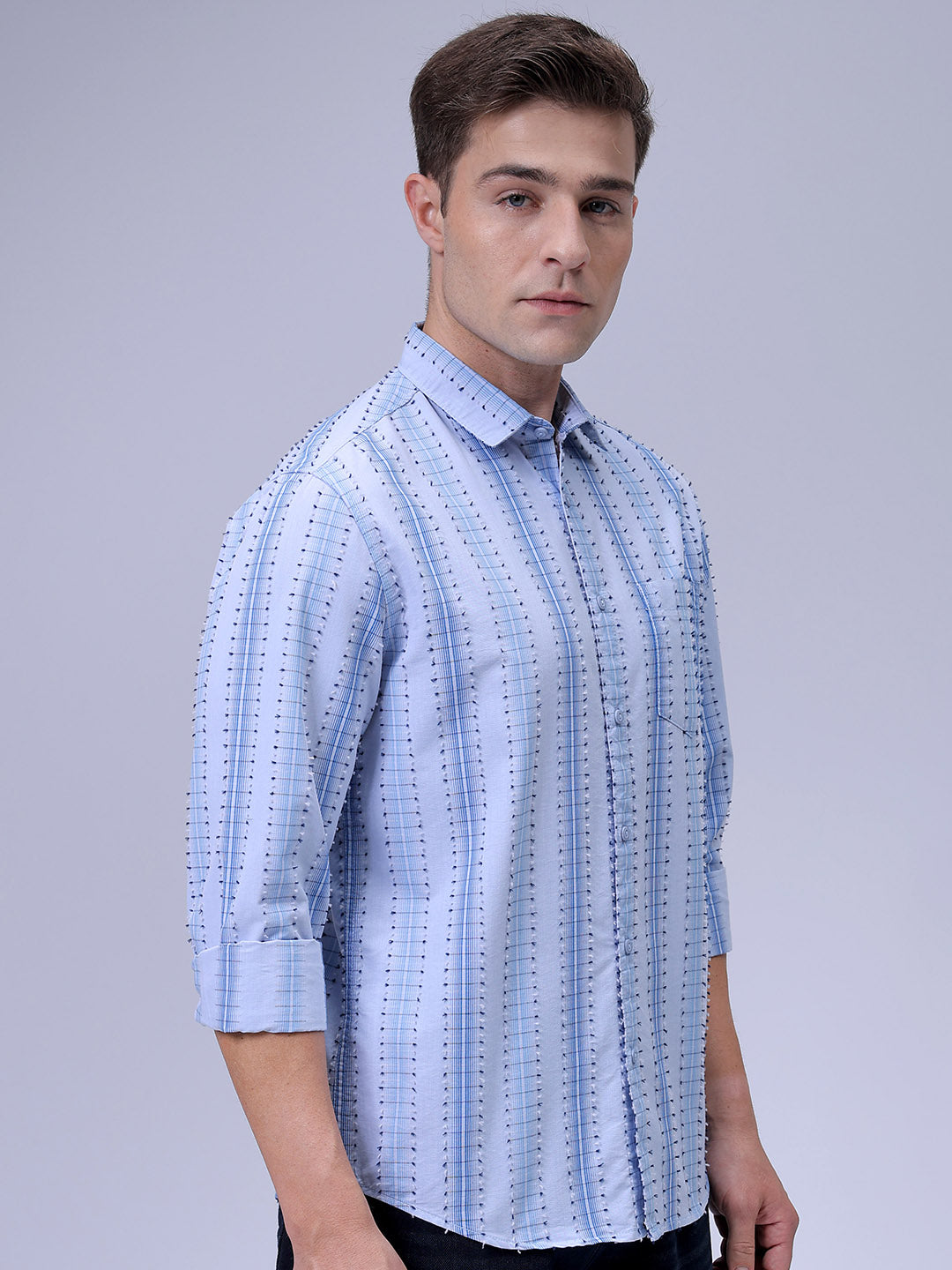 Men's Blue Slim Fit Textured Casual Shirt