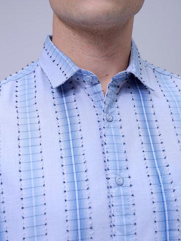 Men's Blue Slim Fit Textured Casual Shirt