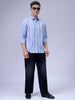 Men's Blue Slim Fit Textured Casual Shirt